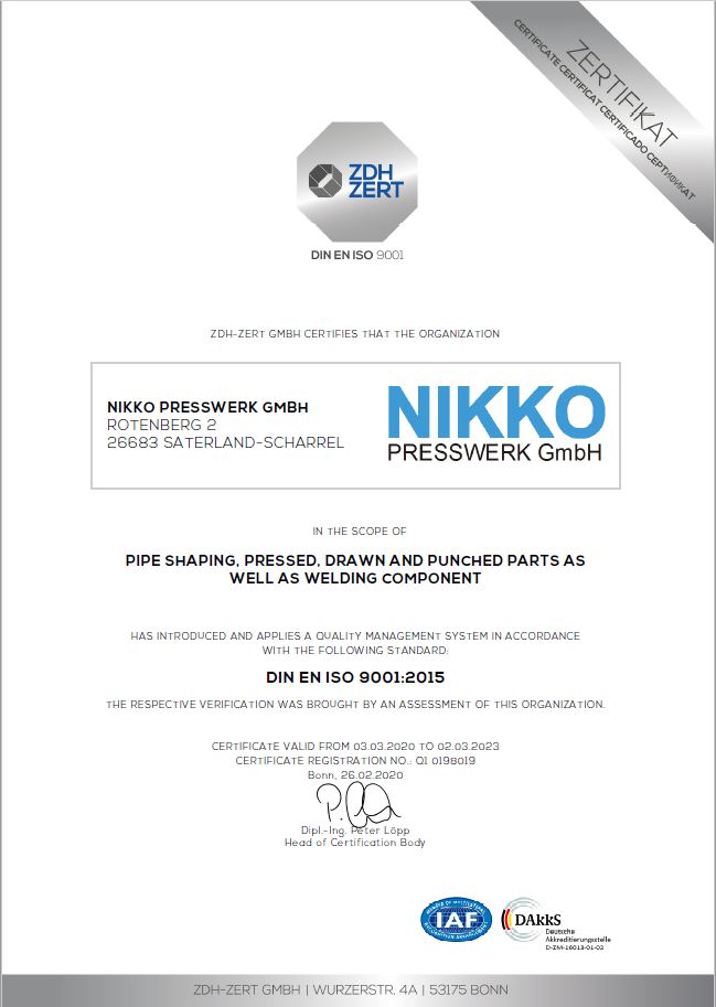 DIN EN ISO 9001 Zertifikat